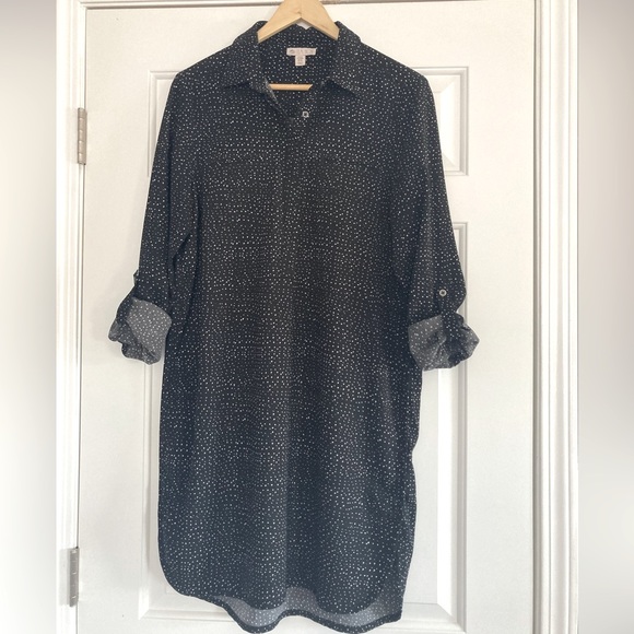 Lila Rose Polka Dot Long Sleeve Shirtdress M - Picture 7 of 15